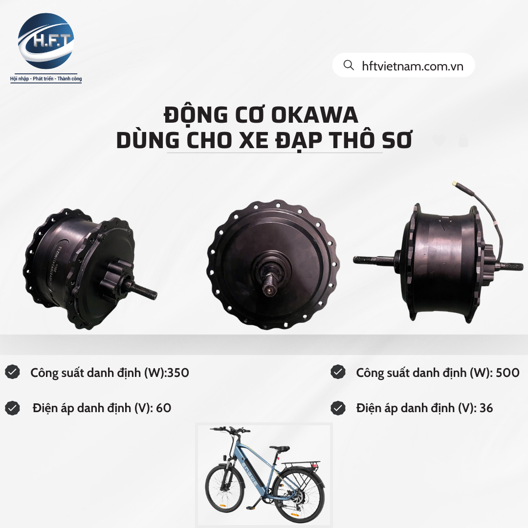 Động cơ điện trợ lực Okawa dùng cho xe đạp thô sơ.